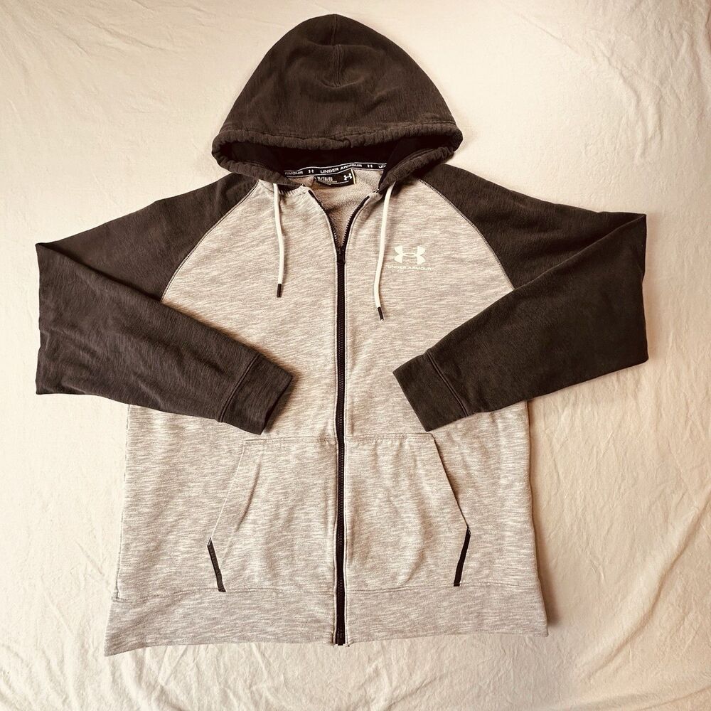 Under Armor Full Zip Drawstring Hoodie Men’s XL Loose Fit Gray Black